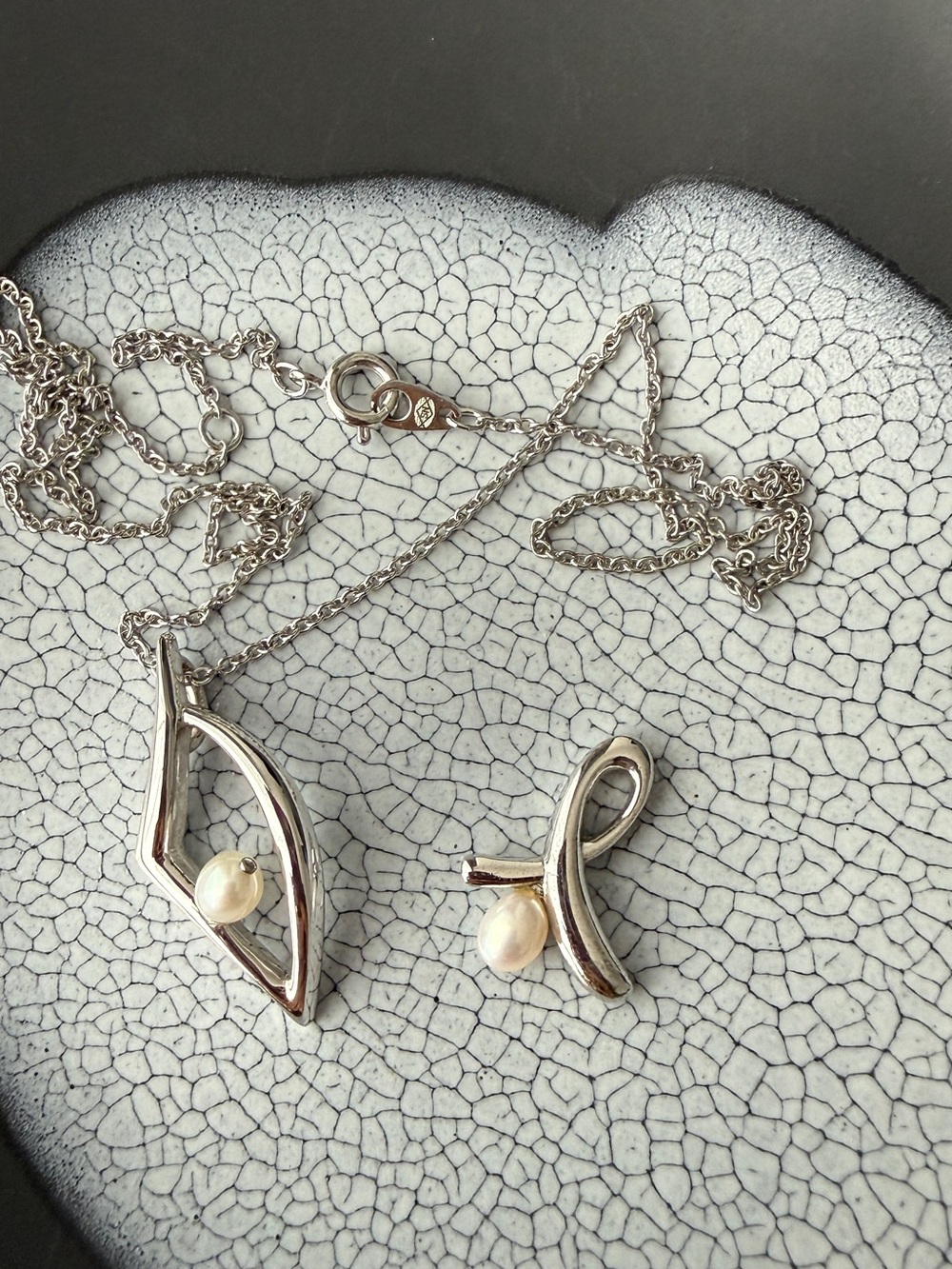 Sterling Silver Japanese Pearl Pendant Necklace and Pendant Set - White Pearl